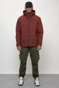 Оптом Куртка молодежная мужская весенняя с капюшоном бордового цвета 7322Bo, фото 5