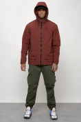 Оптом Куртка молодежная мужская весенняя с капюшоном бордового цвета 7322Bo, фото 9