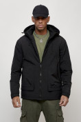 Оптом Куртка молодежная мужская весенняя с капюшоном черного цвета 7322Ch в Оренбурге
