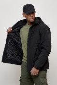 Оптом Куртка молодежная мужская весенняя с капюшоном черного цвета 7322Ch в Перми, фото 13