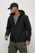 Оптом Куртка молодежная мужская весенняя с капюшоном черного цвета 7322Ch в Уфе, фото 2