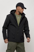 Оптом Куртка молодежная мужская весенняя с капюшоном черного цвета 7322Ch в Оренбурге, фото 3