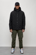 Оптом Куртка молодежная мужская весенняя с капюшоном черного цвета 7322Ch в Сочи, фото 5