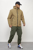 Оптом Куртка молодежная мужская весенняя с капюшоном горчичного цвета 7322G, фото 12