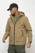 Оптом Куртка молодежная мужская весенняя с капюшоном горчичного цвета 7322G в Уфе, фото 2