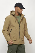 Оптом Куртка молодежная мужская весенняя с капюшоном горчичного цвета 7322G в Перми, фото 3