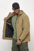 Оптом Куртка молодежная мужская весенняя с капюшоном горчичного цвета 7322G в Сочи, фото 4