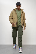 Оптом Куртка молодежная мужская весенняя с капюшоном горчичного цвета 7322G, фото 8