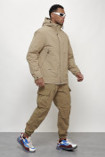 Оптом Куртка молодежная мужская весенняя с капюшоном бежевого цвета 7323B в Омске, фото 3