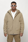 Оптом Куртка молодежная мужская весенняя с капюшоном бежевого цвета 7323B, фото 7