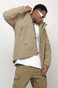 Оптом Куртка молодежная мужская весенняя с капюшоном бежевого цвета 7323B в Сочи, фото 10