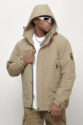 Оптом Куртка молодежная мужская весенняя с капюшоном бежевого цвета 7323B, фото 11