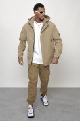 Оптом Куртка молодежная мужская весенняя с капюшоном бежевого цвета 7323B, фото 13