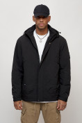 Оптом Куртка молодежная мужская весенняя с капюшоном черного цвета 7323Ch