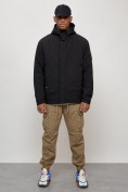 Оптом Куртка молодежная мужская весенняя с капюшоном черного цвета 7323Ch в  Красноярске, фото 10
