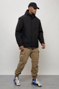 Оптом Куртка молодежная мужская весенняя с капюшоном черного цвета 7323Ch в Оренбурге, фото 12