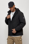 Оптом Куртка молодежная мужская весенняя с капюшоном черного цвета 7323Ch в Самаре, фото 2