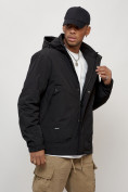 Оптом Куртка молодежная мужская весенняя с капюшоном черного цвета 7323Ch в Самаре, фото 3