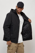 Оптом Куртка молодежная мужская весенняя с капюшоном черного цвета 7323Ch в Оренбурге, фото 5