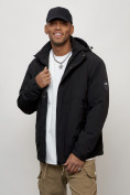 Оптом Куртка молодежная мужская весенняя с капюшоном черного цвета 7323Ch в Уфе, фото 7