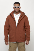 Оптом Куртка молодежная мужская весенняя с капюшоном коричневого цвета 7323K в Сочи