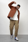 Оптом Куртка молодежная мужская весенняя с капюшоном коричневого цвета 7323K в Перми, фото 10