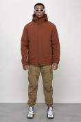 Оптом Куртка молодежная мужская весенняя с капюшоном коричневого цвета 7323K в Казани, фото 11