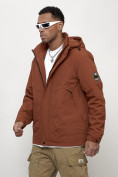Оптом Куртка молодежная мужская весенняя с капюшоном коричневого цвета 7323K, фото 2