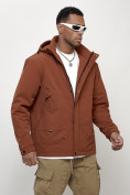 Оптом Куртка молодежная мужская весенняя с капюшоном коричневого цвета 7323K в Омске, фото 3