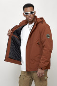 Оптом Куртка молодежная мужская весенняя с капюшоном коричневого цвета 7323K в Перми, фото 5