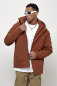 Оптом Куртка молодежная мужская весенняя с капюшоном коричневого цвета 7323K в Сочи, фото 7