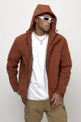 Оптом Куртка молодежная мужская весенняя с капюшоном коричневого цвета 7323K, фото 8