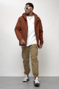 Оптом Куртка молодежная мужская весенняя с капюшоном коричневого цвета 7323K, фото 9