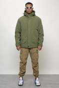 Оптом Куртка молодежная мужская весенняя с капюшоном цвета хаки 7323Kh в Уфе, фото 10