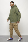Оптом Куртка молодежная мужская весенняя с капюшоном цвета хаки 7323Kh в Самаре, фото 11