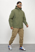 Оптом Куртка молодежная мужская весенняя с капюшоном цвета хаки 7323Kh, фото 12