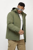 Оптом Куртка молодежная мужская весенняя с капюшоном цвета хаки 7323Kh, фото 9