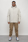 Оптом Куртка молодежная мужская весенняя с капюшоном светло-серого цвета 7323SS в Перми