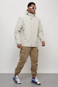 Оптом Куртка молодежная мужская весенняя с капюшоном светло-серого цвета 7323SS, фото 3