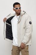 Оптом Куртка молодежная мужская весенняя с капюшоном светло-серого цвета 7323SS, фото 8