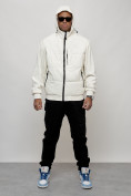 Оптом Куртка спортивная мужская весенняя с капюшоном белого цвета 7335Bl, фото 12