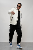 Оптом Куртка спортивная мужская весенняя с капюшоном белого цвета 7335Bl в Новокузнецке, фото 14