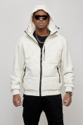 Оптом Куртка спортивная мужская весенняя с капюшоном белого цвета 7335Bl в Астане, фото 5