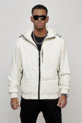 Оптом Куртка спортивная мужская весенняя с капюшоном белого цвета 7335Bl, фото 6