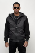 Оптом Куртка спортивная мужская весенняя с капюшоном черного цвета 7335Ch в Астане