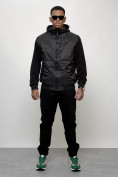 Оптом Куртка спортивная мужская весенняя с капюшоном черного цвета 7335Ch в  Красноярске, фото 11