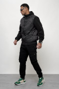 Оптом Куртка спортивная мужская весенняя с капюшоном черного цвета 7335Ch во Владивостоке, фото 12