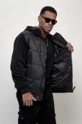 Оптом Куртка спортивная мужская весенняя с капюшоном черного цвета 7335Ch, фото 3