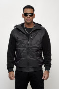 Оптом Куртка спортивная мужская весенняя с капюшоном черного цвета 7335Ch в Оренбурге, фото 4
