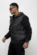 Оптом Куртка спортивная мужская весенняя с капюшоном черного цвета 7335Ch в Тюмени, фото 5